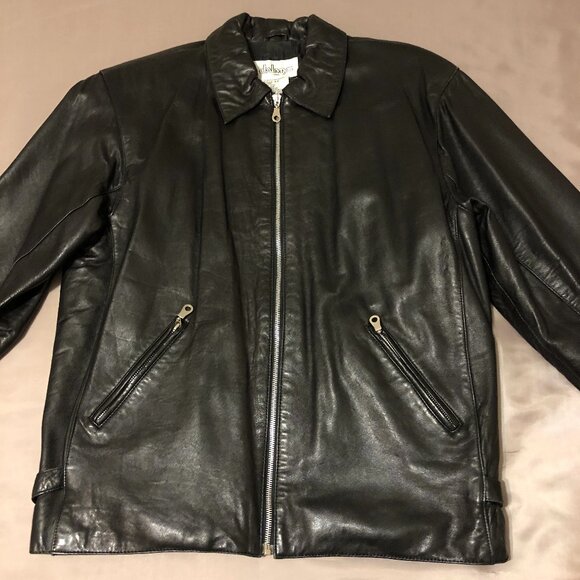 Dalmy's Black Leather Jacket With Zipper On Front - Picture 3 of 11